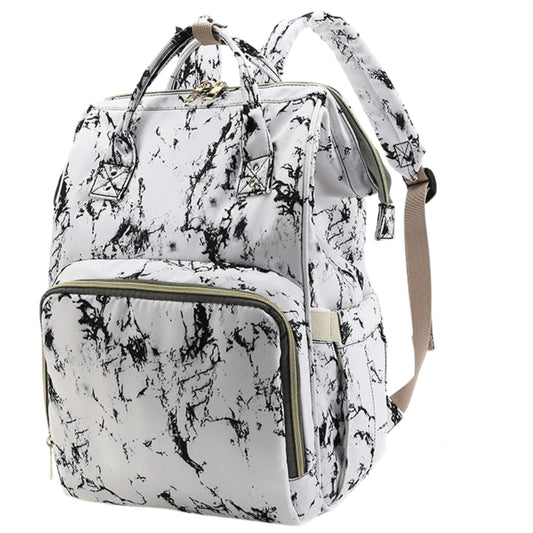 Sac à langer à dos à motif marbré, avec bretelles matelassées et fermeture zippée