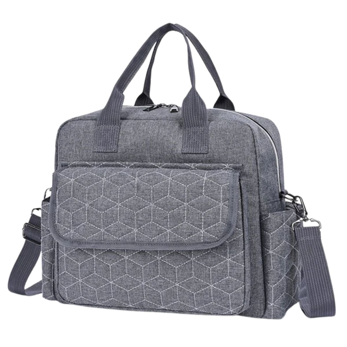 Sac a langer gris avec rabat avant et anses souples