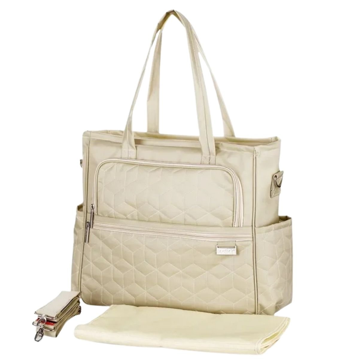 Sac a langer avec tapis de change beige ivoire, style élégant avec poches extérieures et tapis lavable