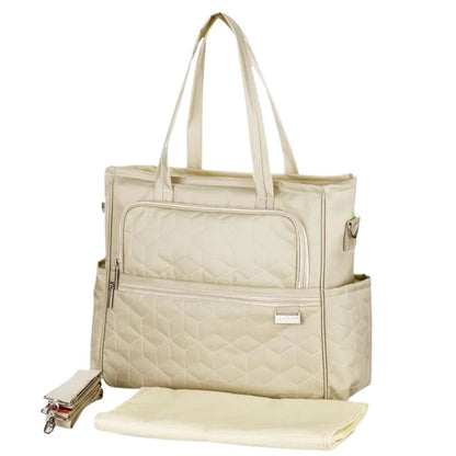 Sac a langer avec tapis de change beige ivoire, style élégant avec poches extérieures et tapis lavable