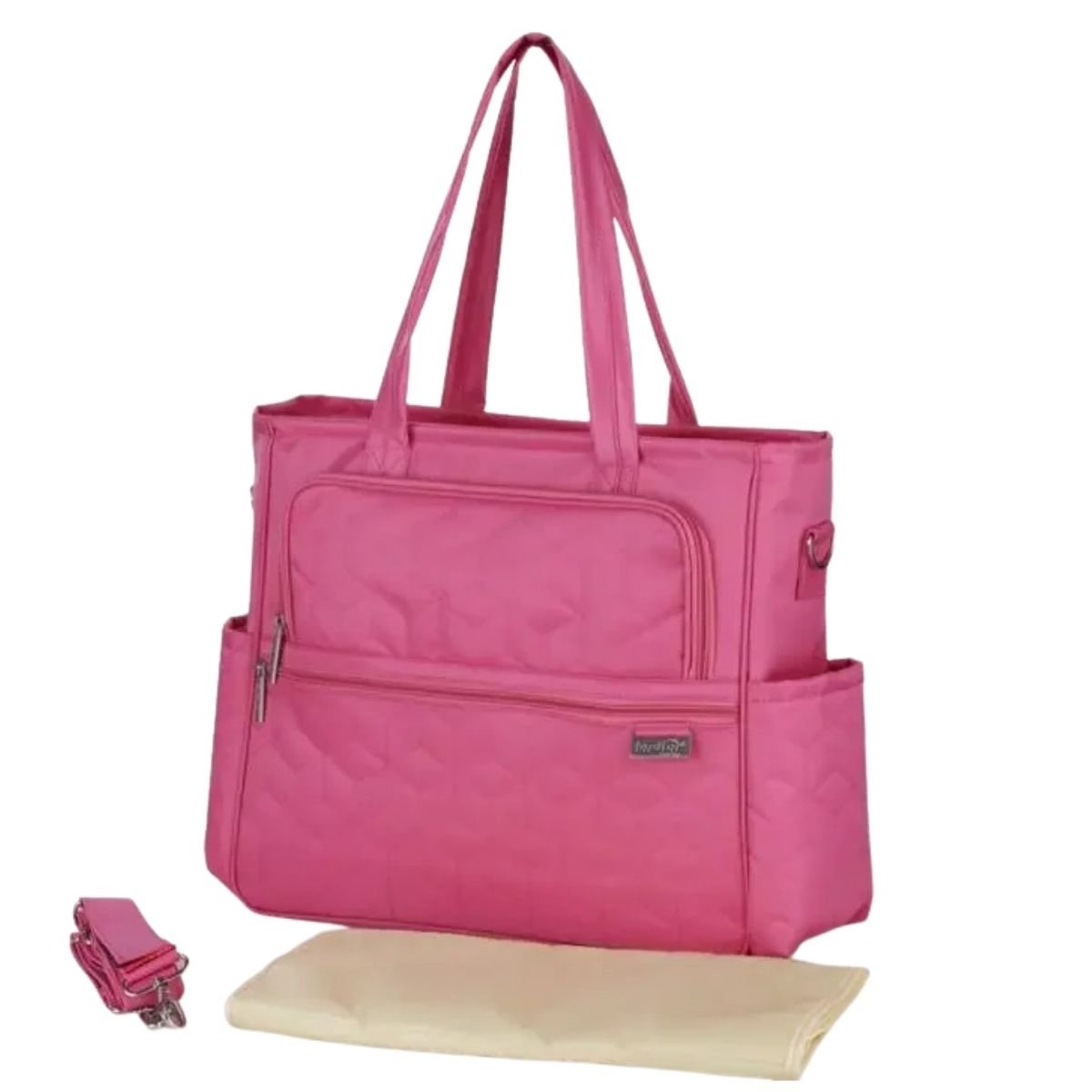 Sac a langer avec tapis de change rose corail, modèle pratique avec sangles et tapis intégré