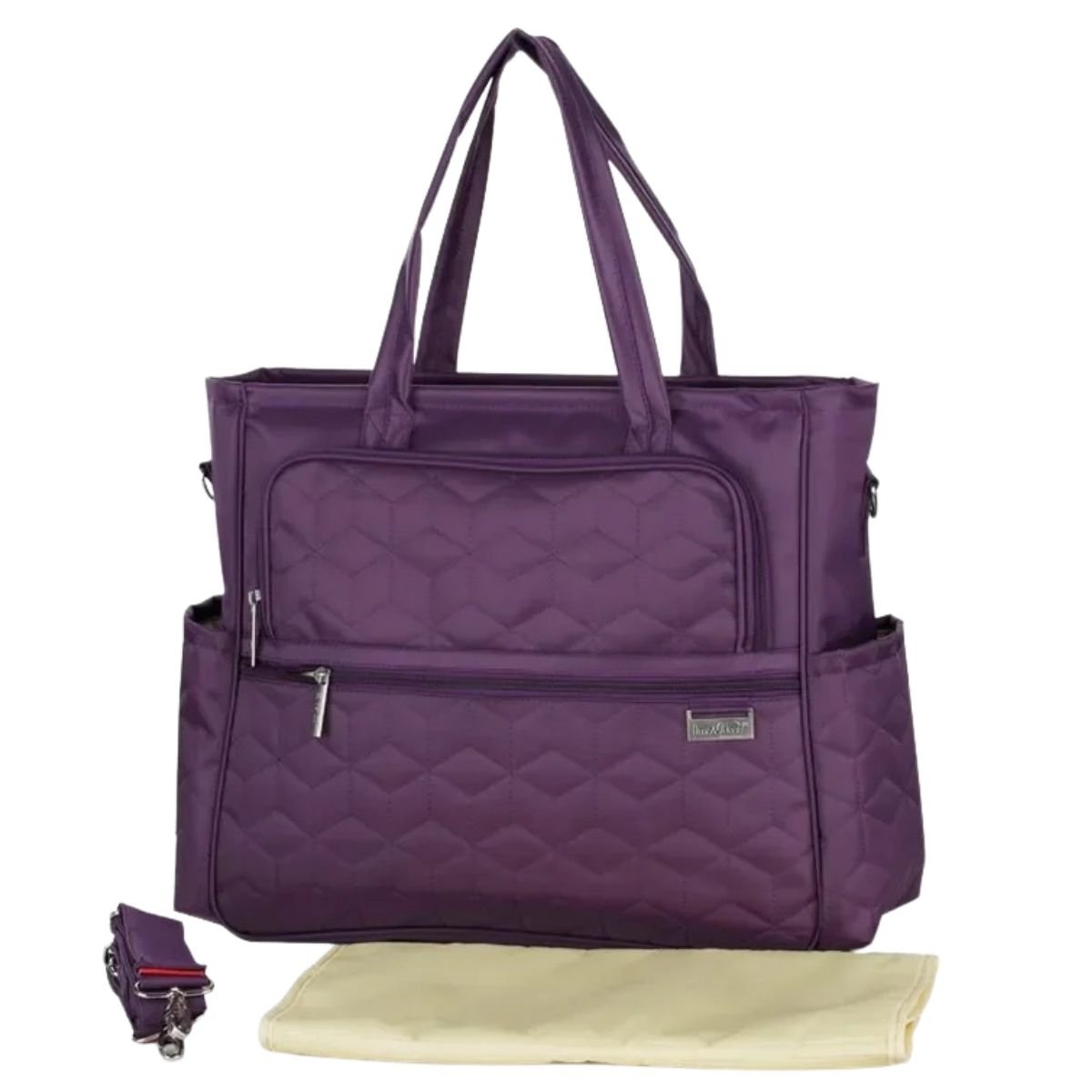 Sac a langer avec tapis de change violet iris, modèle matelassé avec poches multiples
