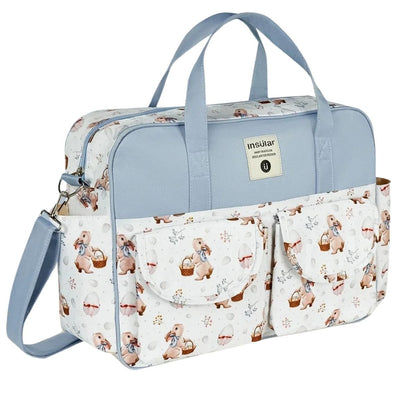 Sac a langer chic lapin de Pâques bleu, modèle élégant pour sorties habillées