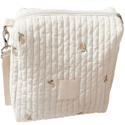  Sac a langer tulipe pose debout avec broderie discrete, format compact brode
