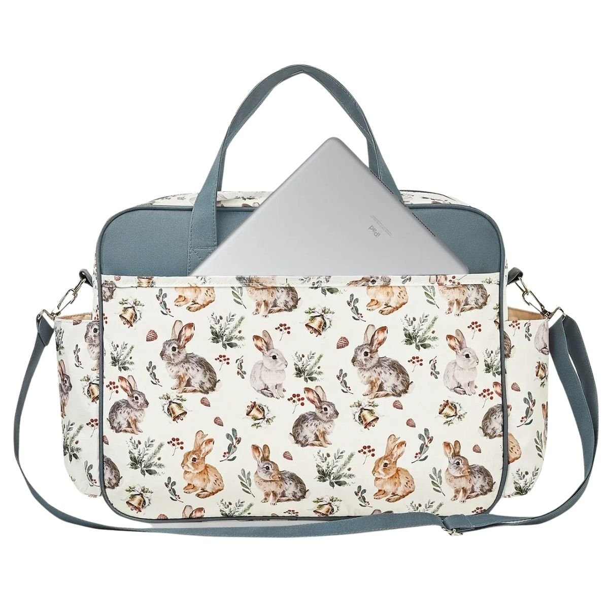 Sac a langer grande capacite lapin de Noël vu de dos avec grande poche arrière et anses renforcées