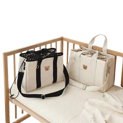 Sac a langer à motif ourson, avec poignées larges et intérieur compartimenté
