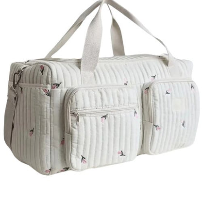 sac a langer tulipe brodee vu de biais avec poches matelassees