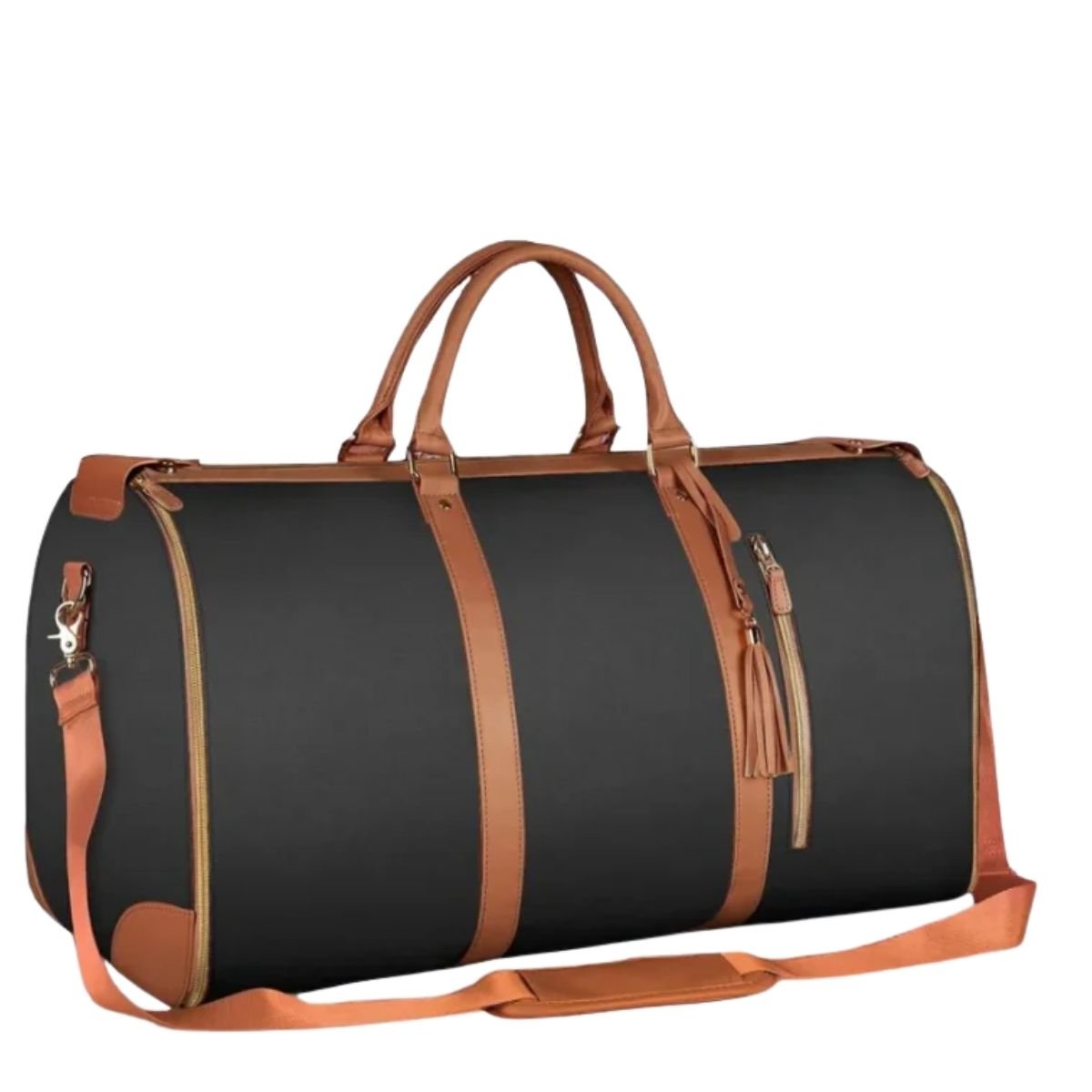 Sac a langer week end noir avec anses marron et design spacieux pour séjours courts
