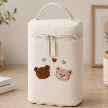 Sac à motifs pour biberon ours amoureux avec poignée intégrée et double fermeture zip