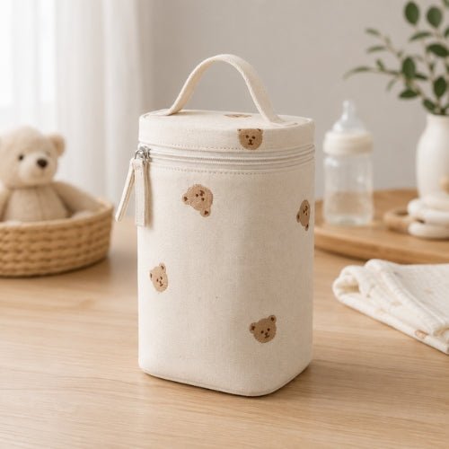 Sac à motifs pour biberon ours avec poignée intégrée et double fermeture zip
