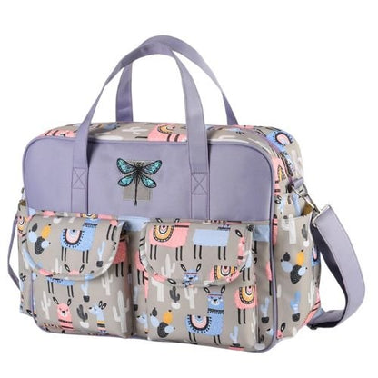 sac bebe lama pastel avec poches avant et fermeture zippee sur le dessus