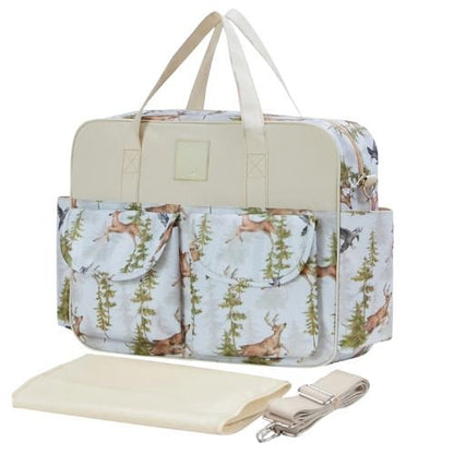 sac bebe motif foret complet avec anses, poches et accessoires assortis