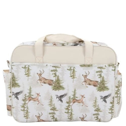 sac bebe motif foret vu de dos avec grandes poches plates et imprimé cerf