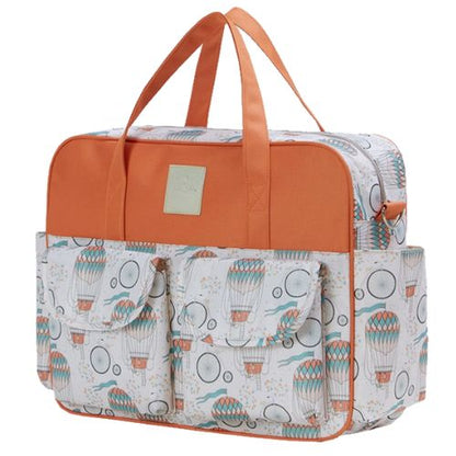 sac bebe montgolfiere orange vu de trois quarts avec anses souples