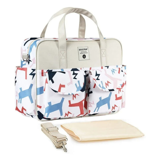 Sac de maternité Poney Galopant avec motifs géométriques, vue produit sur fond blanc