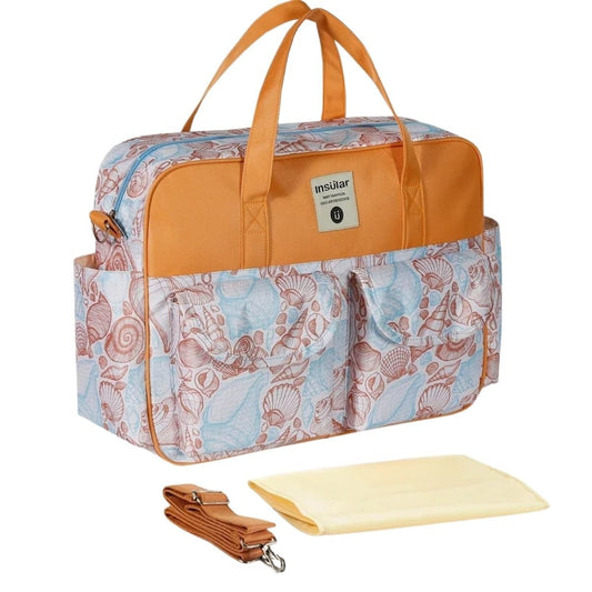 Sac de maternité motif coquillage orange avec poches frontales et sangle amovible