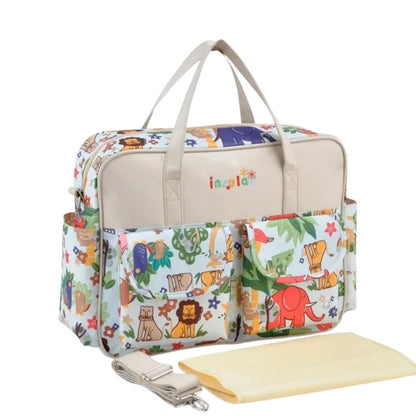 Sac de maternité motif style animalier coloré avec grandes poches extérieures