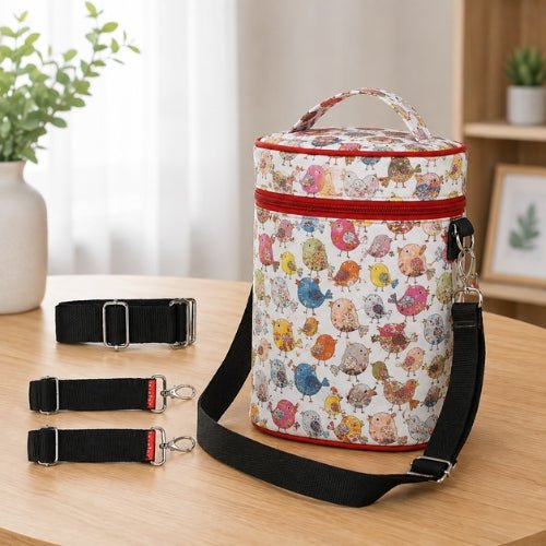 Sac isotherme multifonction pour biberons blanc imprimé avec poignée et bandoulière amovible