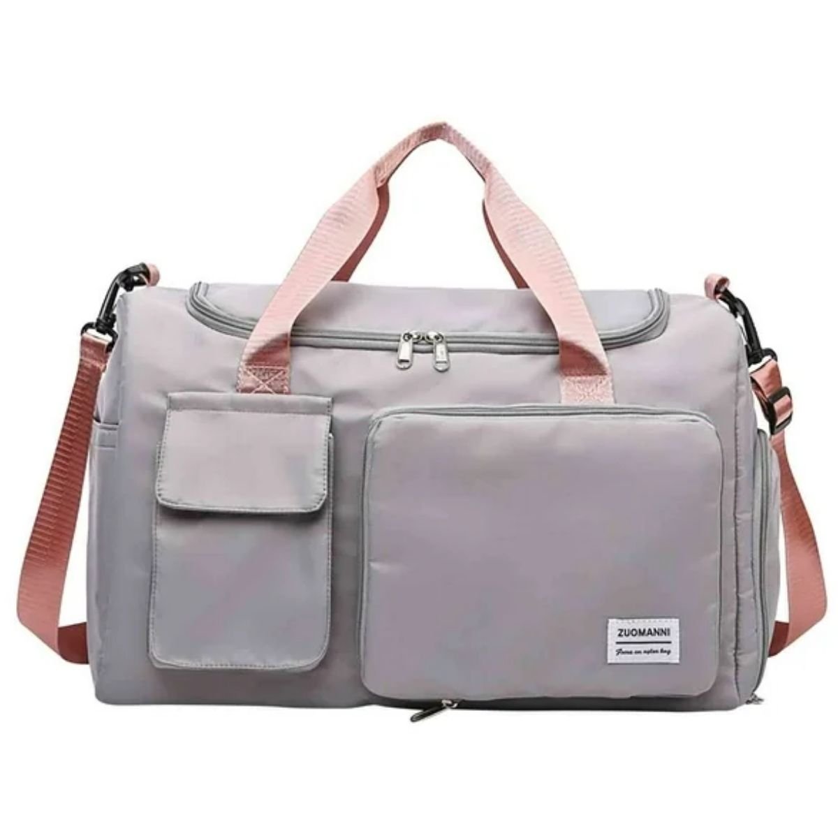 Sac maternité rose grisé avec anses roses et poches multiples