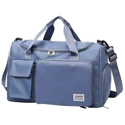 Sac maternité bleu avec poches multiples et bandoulière réglable