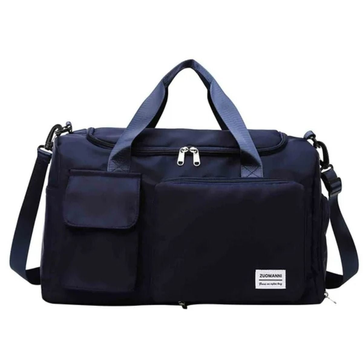 Sac maternité bleu profond avec poches multiples et bandoulière réglable