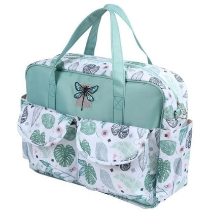 sac pour bebe tropical vert vu de trois quarts, design feuille mixte