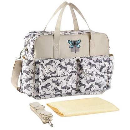sac pour bebe zèbre graphique avec tapis de change jaune et sangle assortie