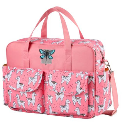 sac pour bebe rose avec motif lama et poignées rigides