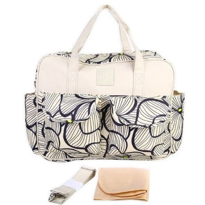 sac pour bebe creme avec motif floral et accessoires inclus