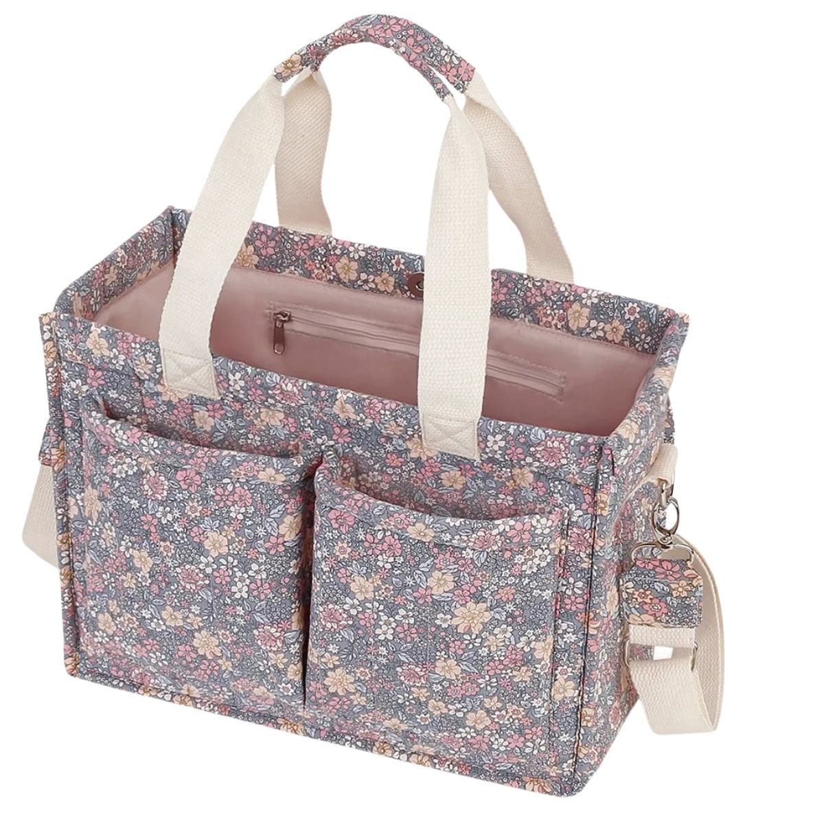Sac pour bebe fleuri avec compartiment central spacieux et poches avant pratiques