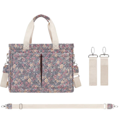 Sac pour bebe fleuri avec bandoulière réglable et crochets métalliques pour poussette