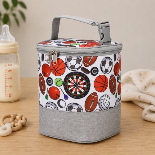 Sac pour biberons avec sangle à boucle motif ballons, double zip et base grise