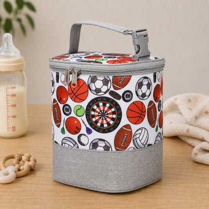 Sac pour biberons avec sangle à boucle motif ballons, double zip et base grise