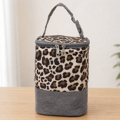 Sac pour biberons avec sangle à boucle motif léopard et double fermeture zip