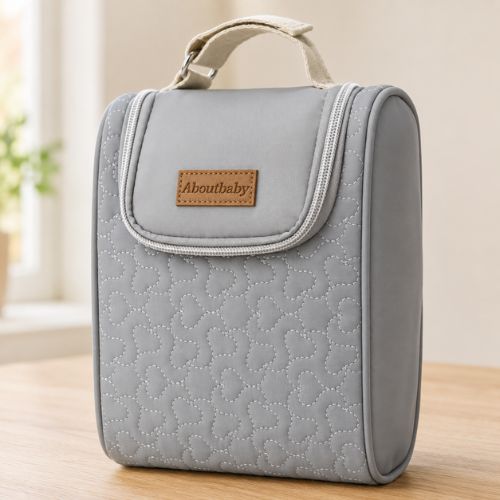 Sac pour deux biberons bleu avec bandes élastiques de maintien, vue de face