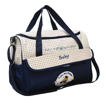 Sac pour la maternité bleu marine avec motif ourson, posé de face