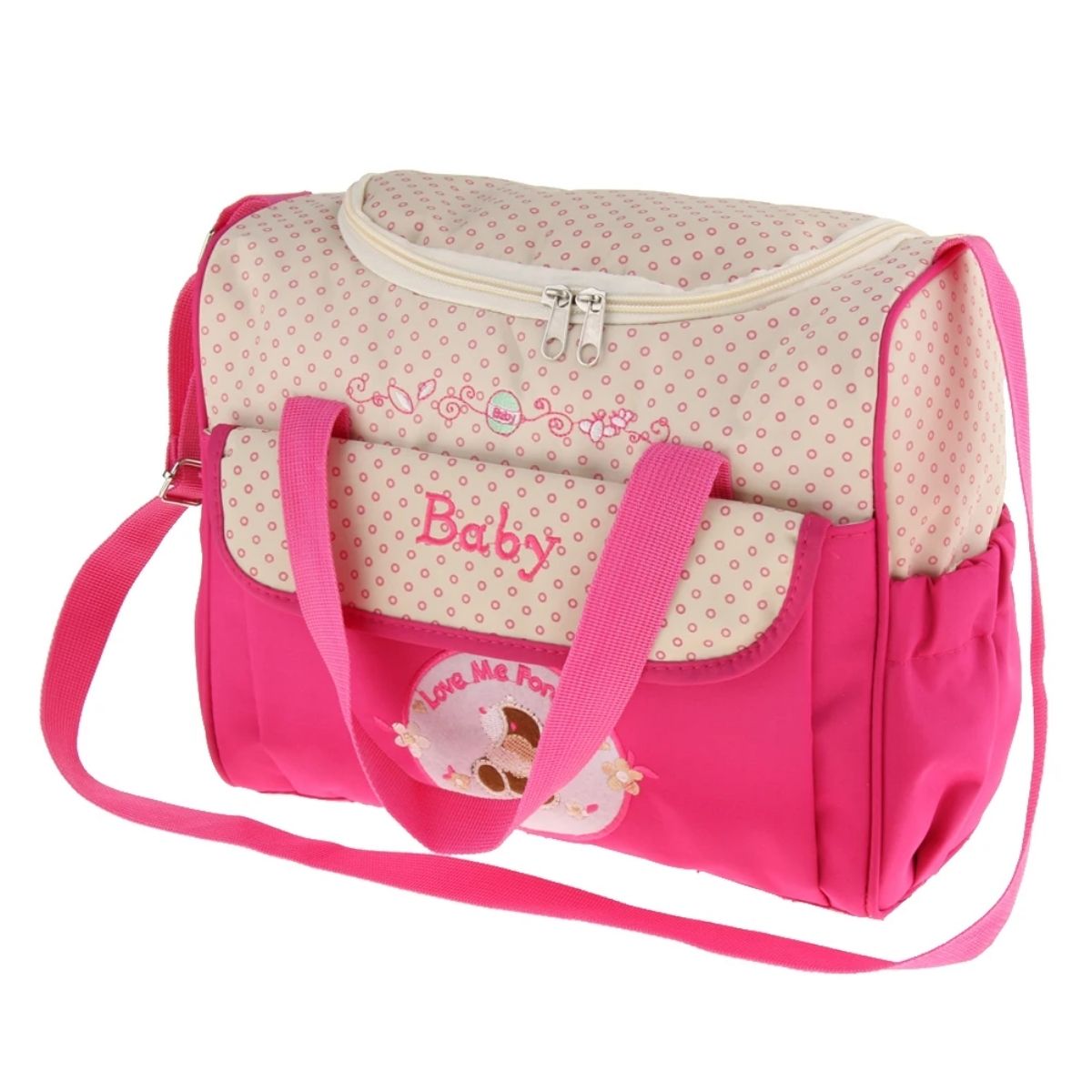 Sac pour la maternité rose avec anses et bandoulière, vue trois quarts