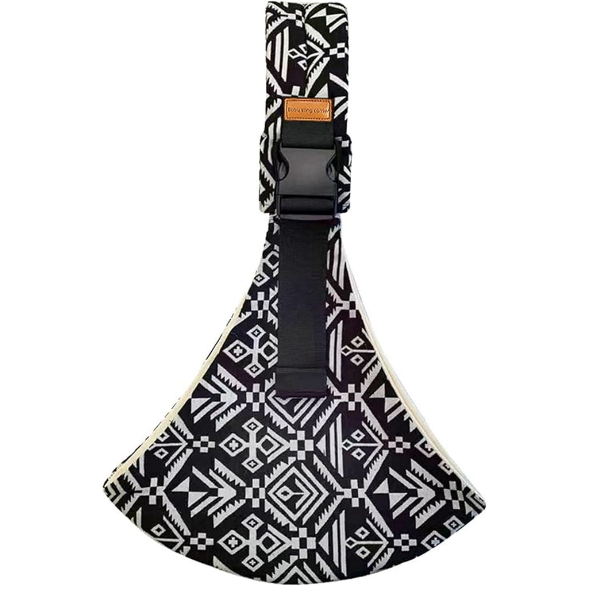 Sling echarpe de portage noir et blanc a motifs geometriques, vue produit seul.