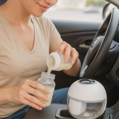 tire lait electrique utilisé dans une voiture pour une session d’allaitement en déplacement